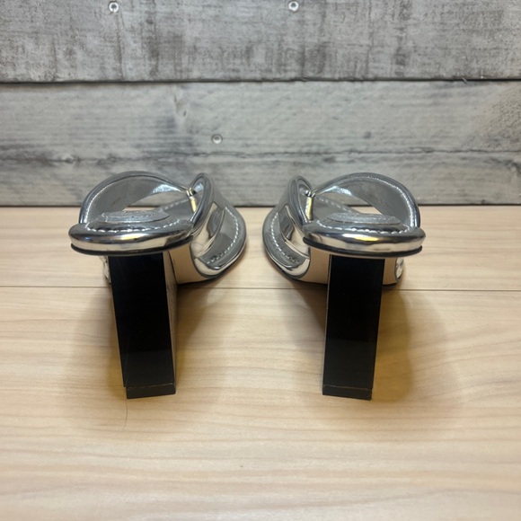 GOOD AMERICAN CINDER F*UCKING RELLA CLEAR WEDGE SANDAL SILVER PATENT LEAT… - Picture 10 of 11